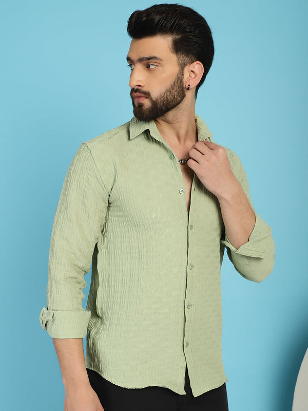 Indian Needle Men's Woven Design Casual Shirt - Pista - Distacart