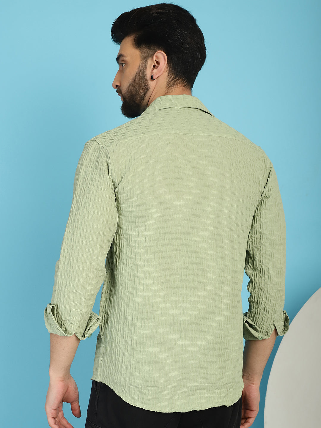 Indian Needle Men's Woven Design Casual Shirt - Pista - Distacart