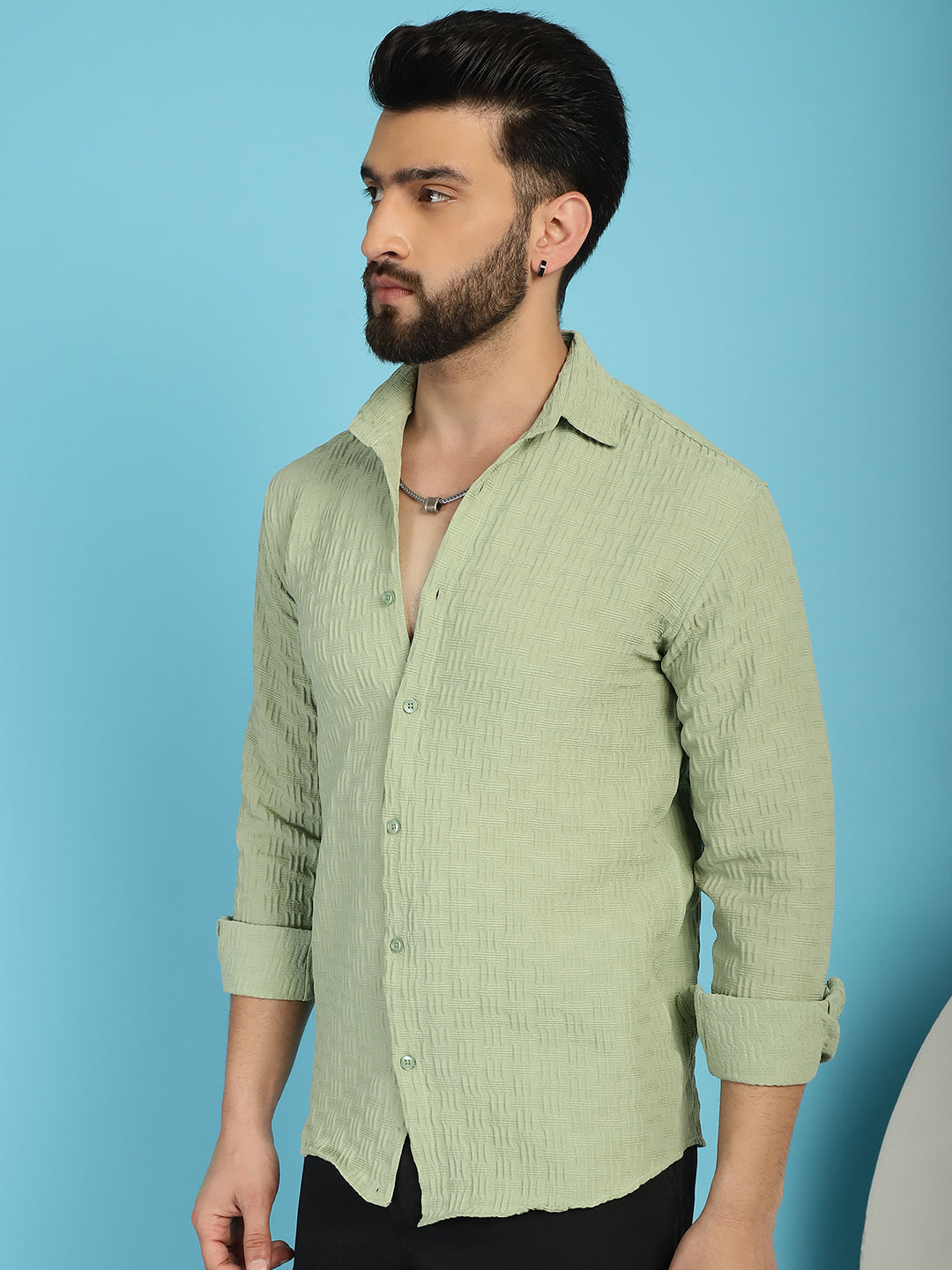 Indian Needle Men's Woven Design Casual Shirt - Pista - Distacart