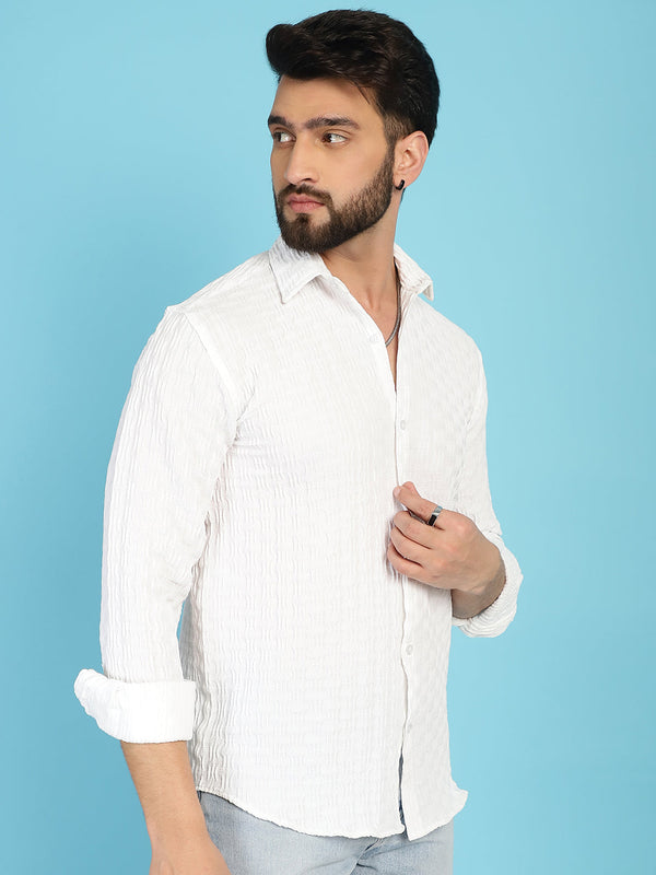 Indian Needle Men's Woven Design Casual Shirt - White - Distacart