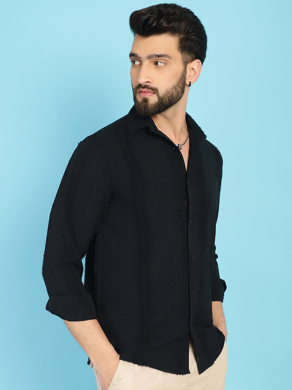 Indian Needle Men's Self Design Casual Shirt - Black - Distacart
