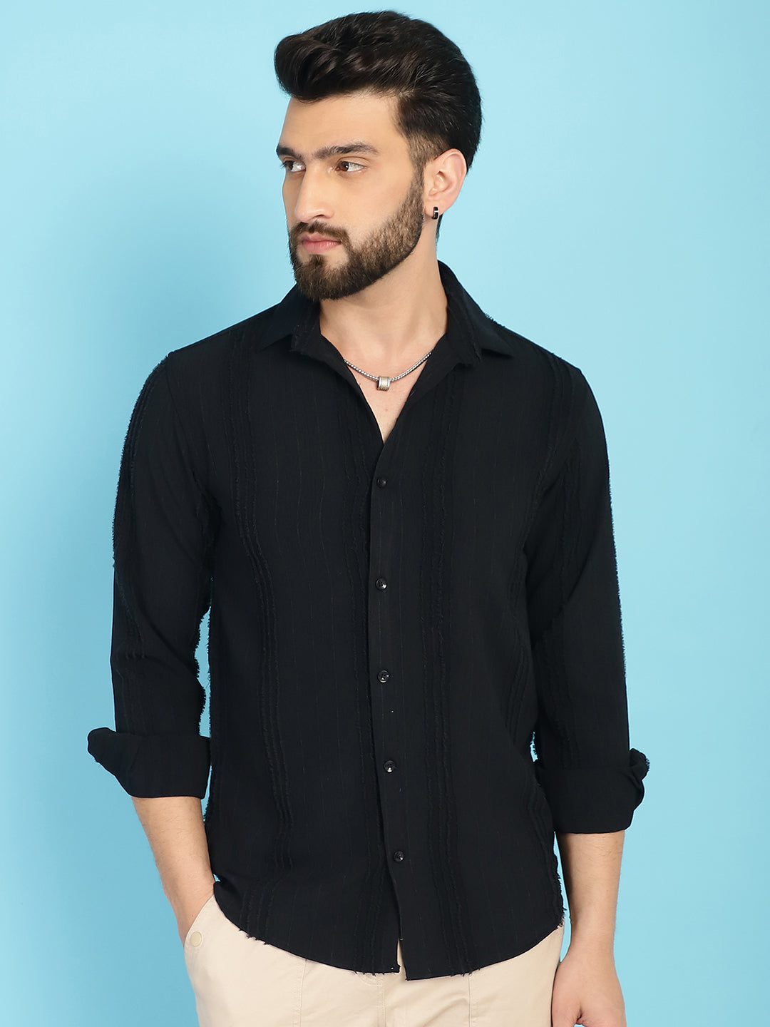Indian Needle Men's Self Design Casual Shirt - Black - Distacart
