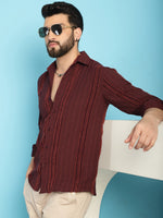 Thumbnail for Indian Needle Men's Self Design Casual Shirt - Brown - Distacart