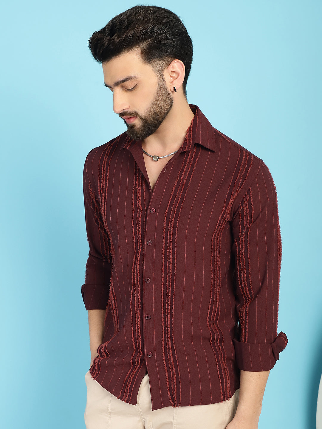 Indian Needle Men's Self Design Casual Shirt - Brown - Distacart
