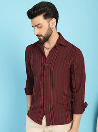 Thumbnail for Indian Needle Men's Self Design Casual Shirt - Brown - Distacart