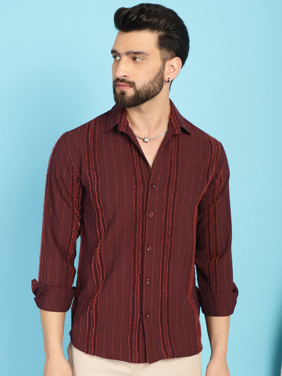 Indian Needle Men's Self Design Casual Shirt - Brown - Distacart