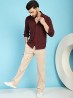 Thumbnail for Indian Needle Men's Self Design Casual Shirt - Brown - Distacart