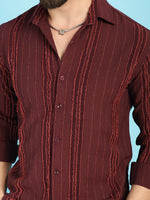Thumbnail for Indian Needle Men's Self Design Casual Shirt - Brown - Distacart