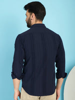 Thumbnail for Indian Needle Men's Self Design Casual Shirt - Navy Blue - Distacart