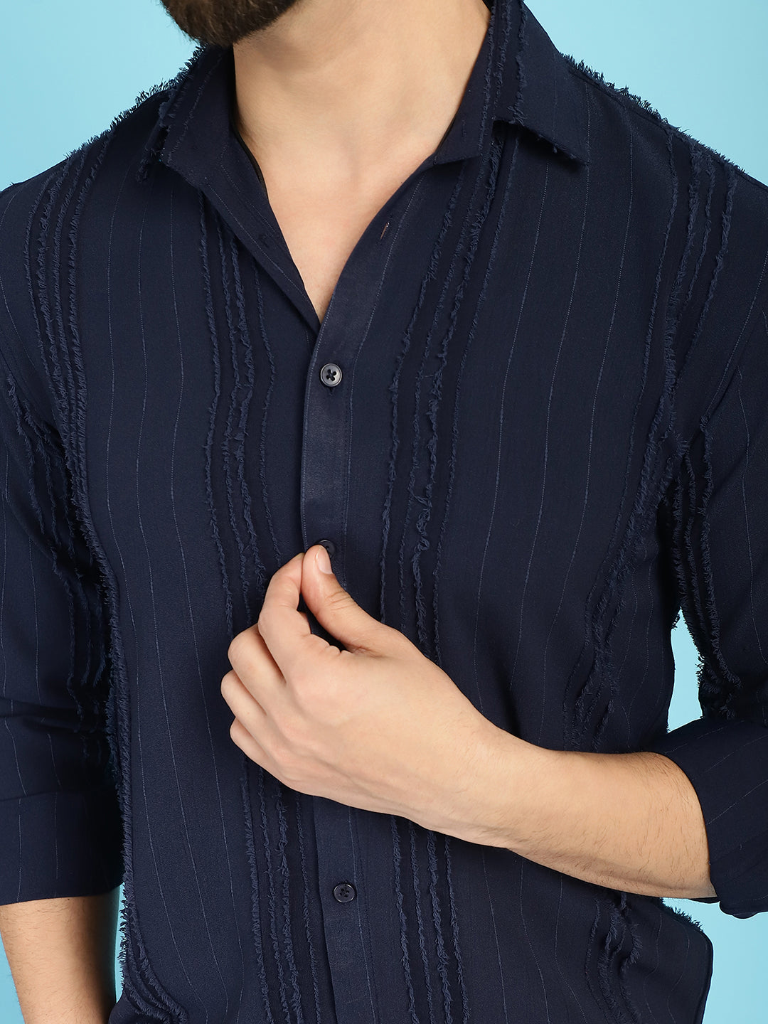 Indian Needle Men's Self Design Casual Shirt - Navy Blue - Distacart