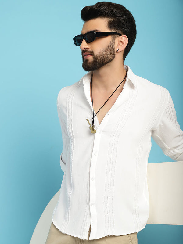 Indian Needle Men's Self Design Casual Shirt - White - Distacart