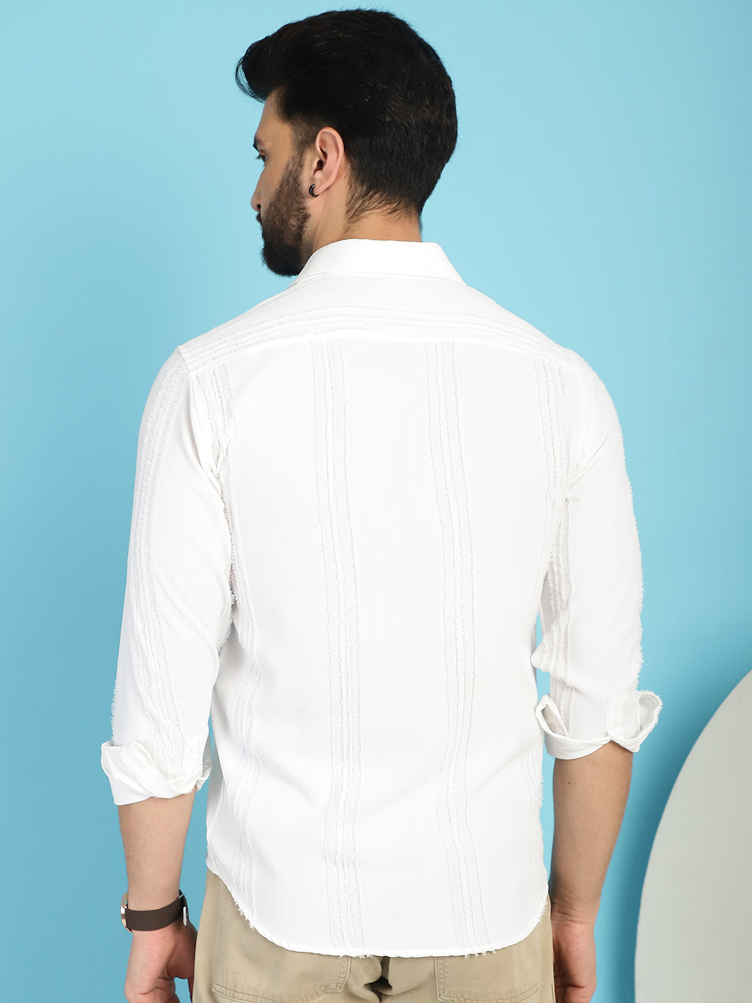 Indian Needle Men's Self Design Casual Shirt - White - Distacart