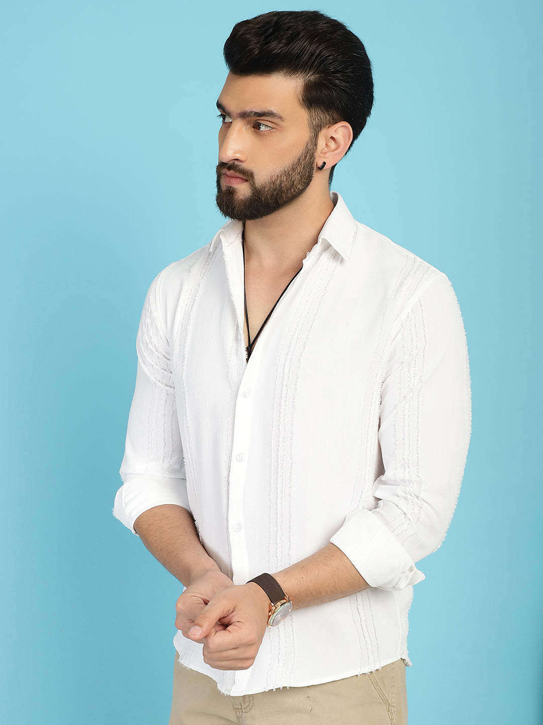 Indian Needle Men's Self Design Casual Shirt - White - Distacart