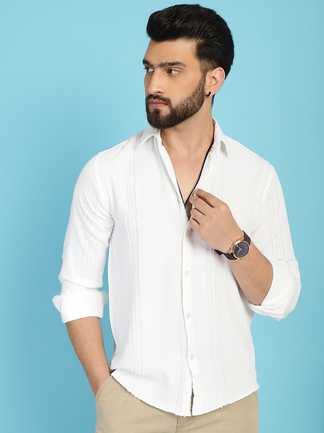 Indian Needle Men's Self Design Casual Shirt - White - Distacart