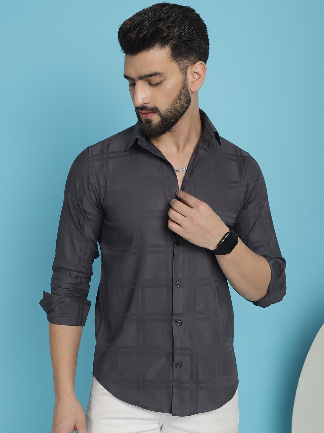 Indian Needle Men's Charcoal Grey Checked Casual Shirt - Distacart