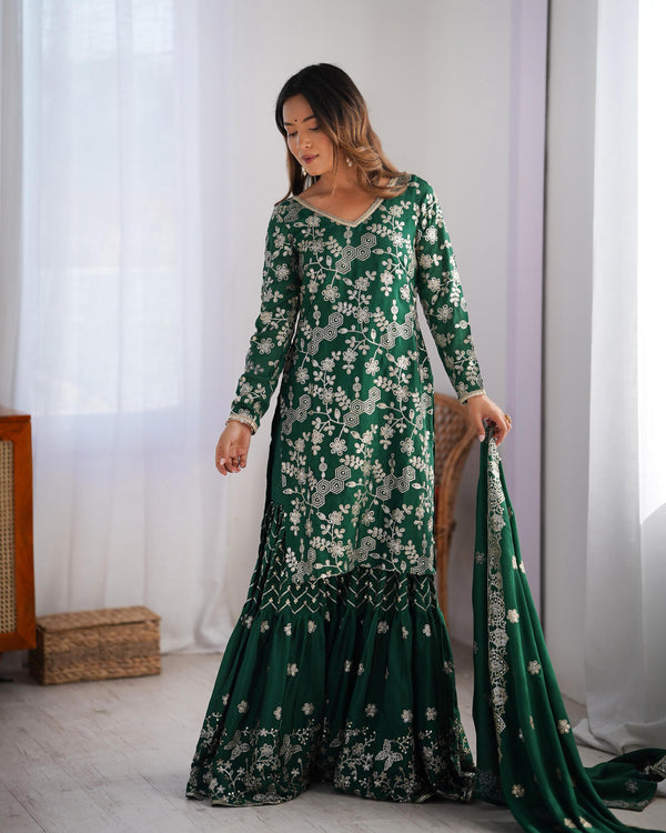 Teeya Creation Green Color Chinnon Silk Embroidery Work Fully Stitched Salwar Suit - Distacart