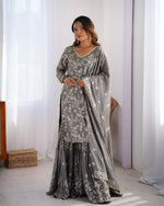 Thumbnail for Teeya Creation Grey Color Chinnon Silk Embroidery Work Fully Stitched Salwar Suit - Distacart