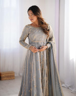Thumbnail for Teeya Creation Grey Color Fendy Silk Embroidery Work Fully Stitched Gown - Distacart