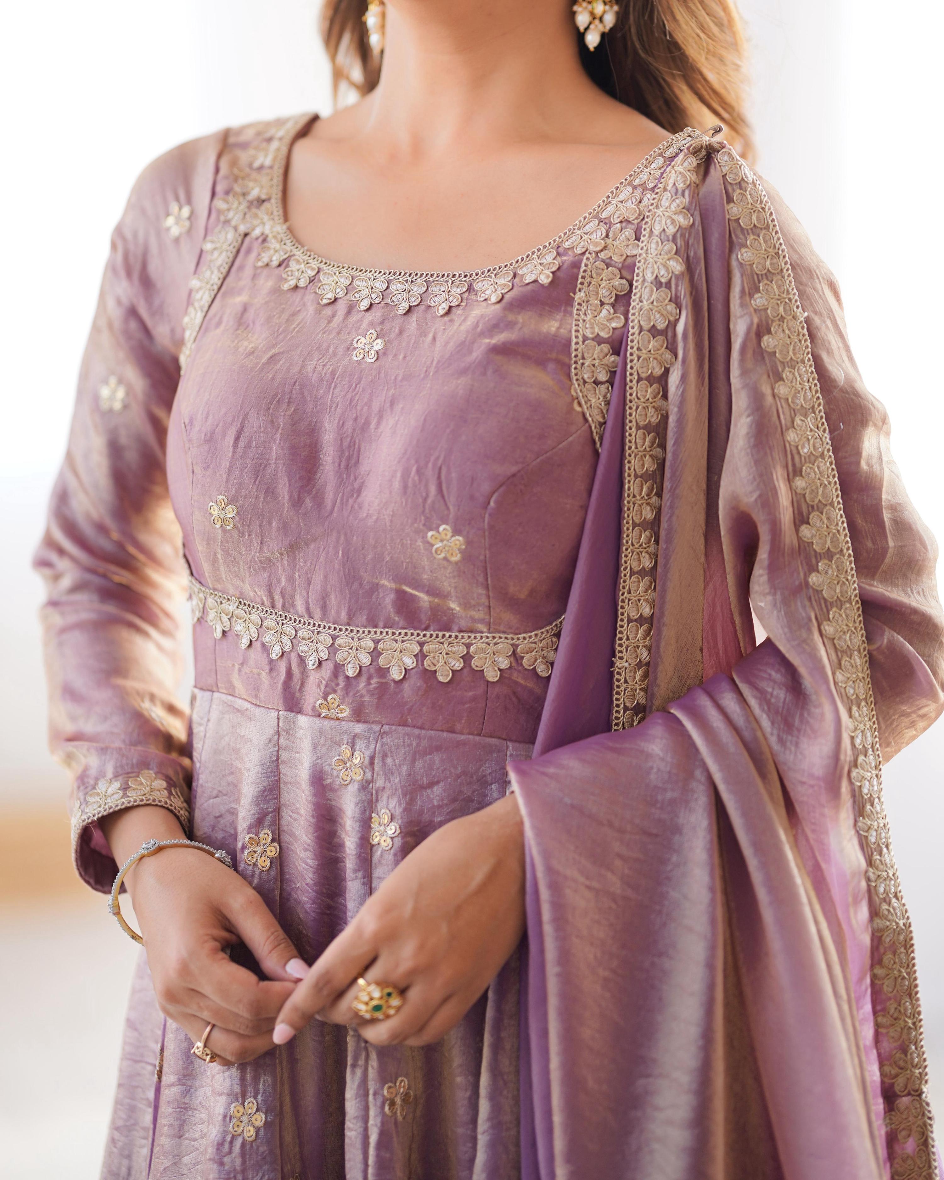 Teeya Creation Lavender Color Fendy Silk Embroidery Work Fully Stitched Gown - Distacart