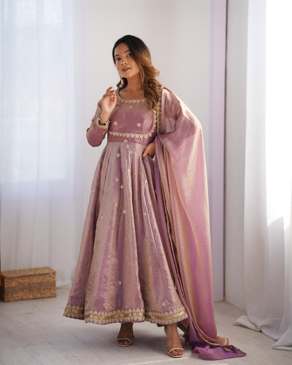 Teeya Creation Lavender Color Fendy Silk Embroidery Work Fully Stitched Gown - Distacart