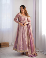 Thumbnail for Teeya Creation Lavender Color Fendy Silk Embroidery Work Fully Stitched Gown - Distacart