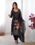 Thumbnail for Teeya Creation Black Color Chanderi Silk Embroidery Work Fully Stitched Pakistani Suit - Distacart