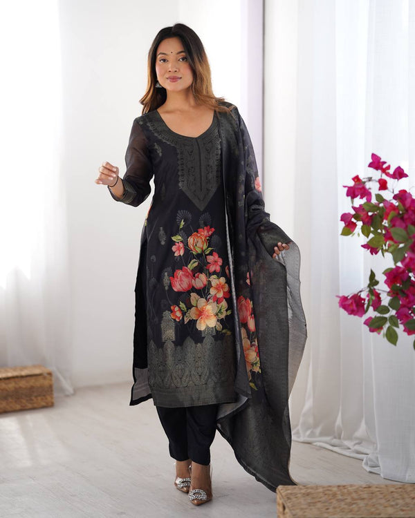 Teeya Creation Black Color Chanderi Silk Embroidery Work Fully Stitched Pakistani Suit - Distacart