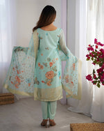 Thumbnail for Teeya Creation Sky Color Chanderi Silk Embroidery Work Fully Stitched Pakistani Suit - Distacart