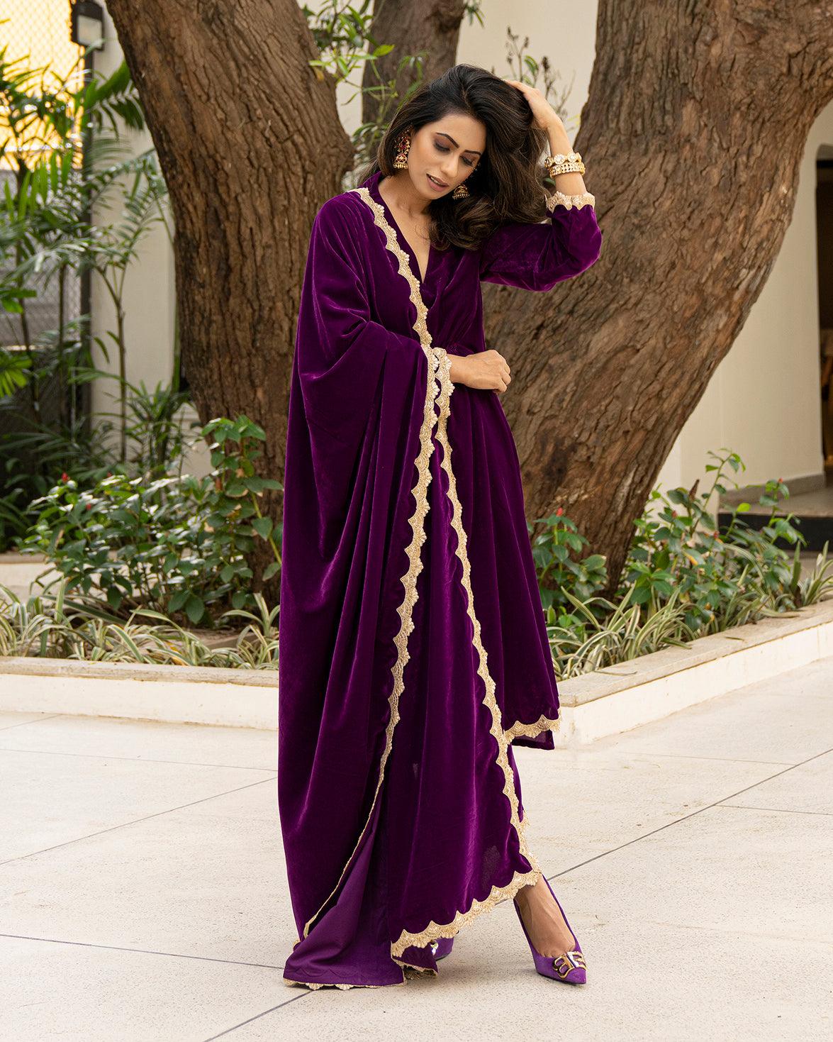 trueBrowns Wine Velvet Lace Shawl - Distacart