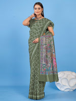 Thumbnail for NOZ2TOZ Women's Linen Blend Olive Printed Designer Saree With Blouse Piece - Distacart