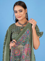 Thumbnail for NOZ2TOZ Women's Linen Blend Olive Printed Designer Saree With Blouse Piece - Distacart