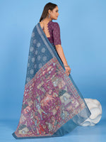 Thumbnail for NOZ2TOZ Women's Linen Blend Teal blue Printed Designer Saree With Blouse Piece - Distacart