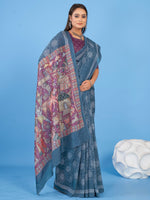 Thumbnail for NOZ2TOZ Women's Linen Blend Teal blue Printed Designer Saree With Blouse Piece - Distacart
