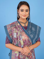 Thumbnail for NOZ2TOZ Women's Linen Blend Teal blue Printed Designer Saree With Blouse Piece - Distacart