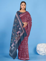 Thumbnail for NOZ2TOZ Women's Linen Blend Burgundy Printed Designer Saree With Blouse Piece - Distacart