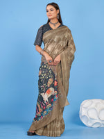 Thumbnail for NOZ2TOZ Women's Linen Blend Beige Printed Designer Saree With Blouse Piece - Distacart