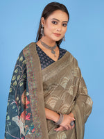 Thumbnail for NOZ2TOZ Women's Linen Blend Beige Printed Designer Saree With Blouse Piece - Distacart