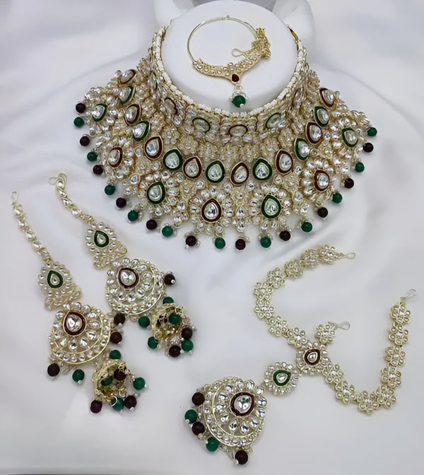 Jewel City Traditional Kundan Bridal Jewelry for Women Handcrafted Necklace with Earrings, Maang Tikka, Indian Wedding Jewellery Set