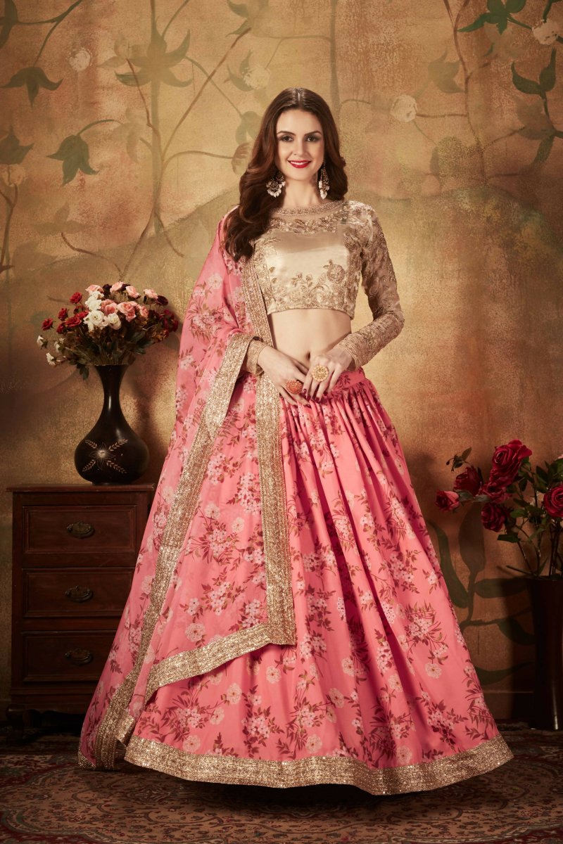 Aastha Fashion Women's Ravishing Pink Sabyasachi Digital Printed Organza Party Wear Lehenga Choli With Blouse - Distacart