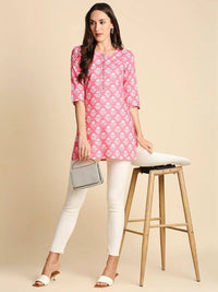 Thumbnail for Anubhutee Pink & White Floral Printed Straight Kurti - Distacart
