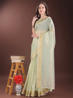 Thumbnail for Astita Elegant Light Green Organza Saree with Zari Border | Lightweight Transparent Saree with Blouse Piece for Festive & Daily Wear - Distacart