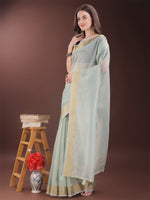 Thumbnail for Astita Elegant Sky Blue Organza Saree with Zari Border | Lightweight Transparent Saree with Blouse Piece for Festive & Daily Wear - Distacart