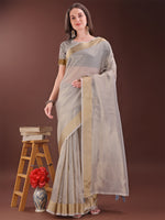 Thumbnail for Astita Elegant Brown Organza Saree with Zari Border | Lightweight Transparent Saree with Blouse Piece for Festive & Daily Wear - Distacart