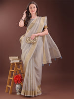 Thumbnail for Astita Elegant Brown Organza Saree with Zari Border | Lightweight Transparent Saree with Blouse Piece for Festive & Daily Wear - Distacart
