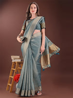 Thumbnail for Astita Graceful Sea Green Organza Saree with Rich Golden Zari Border | Elegant Party Wear Saree with Blouse Piece - Distacart