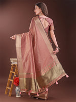 Thumbnail for Astita Graceful Peach Organza Saree with Rich Golden Zari Border | Elegant Party Wear Saree with Blouse Piece - Distacart