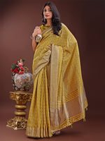 Thumbnail for Astita Mustard Organza Saree with Golden Zari Border | Elegant Soft Lightweight Party Wear Saree with Blouse - Distacart