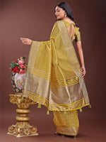 Thumbnail for Astita Mustard Organza Saree with Golden Zari Border | Elegant Soft Lightweight Party Wear Saree with Blouse - Distacart