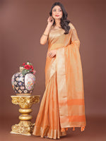 Thumbnail for Astita Elegant Orange Linen Saree with Golden Zari Border & Rich Pallu | Soft Drape | Festive & Office Wear - Distacart