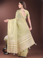 Thumbnail for Astita Elegant Light Green Organza Saree with Golden Zari Border & Designer Tassels | Lightweight Partywear Saree - Distacart